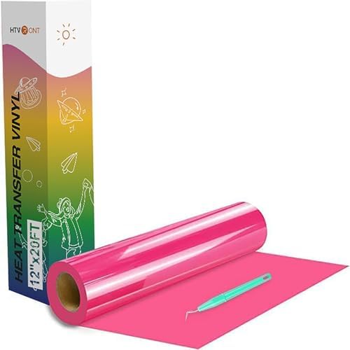 HTVRONT Heat Transfer Vinyl Neon Pink HTV Rolls, 12" x 20ft