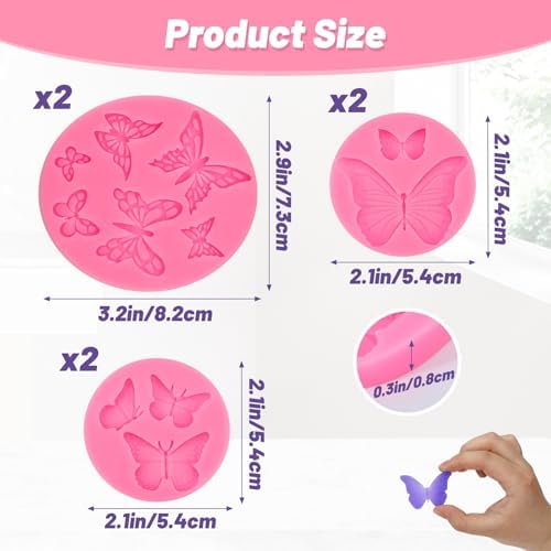 Beasea Silicone Molds, 6pcs Mini Butterfly Silicone Candy Fondant Chocolate Mold Mat Clay Tray Small Cake Decoration Sugar Cupcake Topper Handmade Craft