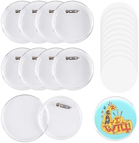 MK.Bear 25 Pack Acrylic Button Pins Badge, 70mm/2.76 Inch Clear Pins Buttons Kit with Blank Round Paper, DIY Badges Acrylic Pin Buttons for Christmas Craft Supplies