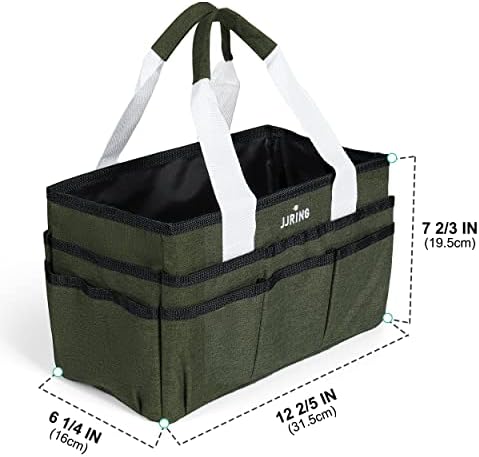 JJRING Craft Organizer Tote Bag Art Storage Caddy Sap Green | With Multiple Pockets For Sewing, Scrapbooking, School, Medical, And Office Supplies