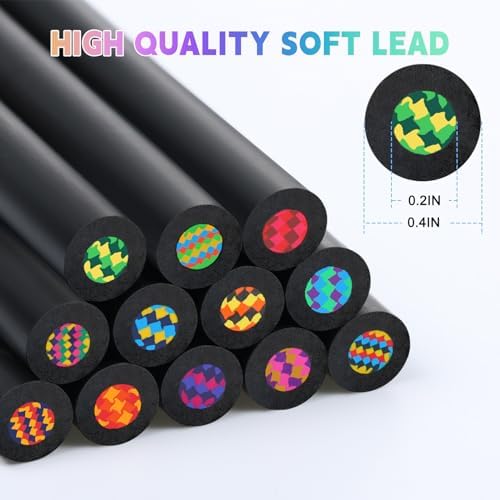 12 Colors Rainbow Pencils for Kids Adults, Rainbow Colored Pencil Art Supplies for Girls Boys, Black Wooden Multi Colored Pencils Bulk for Coloring Drawing Sketching, Pre-sharpened
