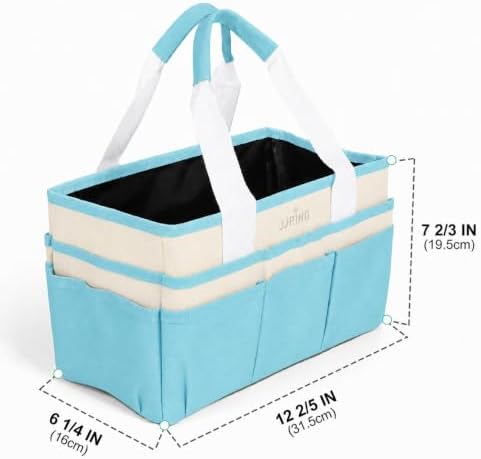 JJRING Craft Organizer Tote Bag Art Storage Caddy Sky Blue and Beige | With Multiple Pockets For Sewing, Scrapbooking, School, Medical, And Office Supplies