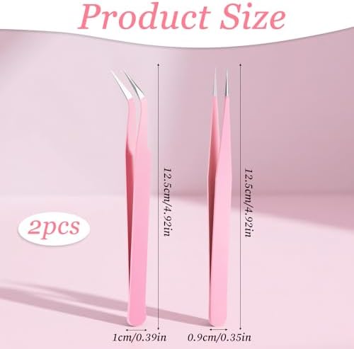 2 Pcs Sticker Tweezers, Craft Tweezers Scrapbooking Tools Precision Tweezer Pink Cute Crafting Tweezer for Stickers Lashes Electronics Scrapbooking (Pink)