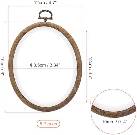 PATIKIL 6x4.7inch Embroidery Hoops, 5Pieces Imitated Wood Oval Frame Cross Stitch Hoop Ring for Embroidery Art Craft Sewing Ornaments Hanging Decoration