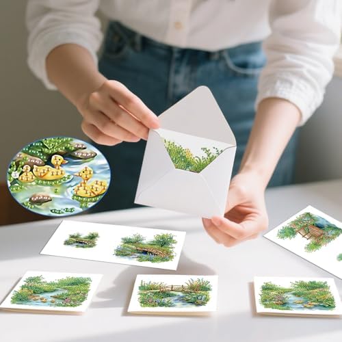 AiYuanzsh 6 Pack Garden Landscape Diamond Painting Greeting Card Kits with Envelopes, 5D DIY Diamond Art Cards for Adults, Handmade Card Craft Kit for Holiday Birthday Wishes (30x15cm)