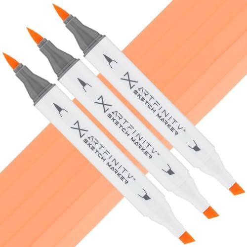 Artfinity Sketch Markers - Set of 3 - Just PEachy YR3-3, Vibrant, Professional, Dye-Based Alcohol Markers for Artists, Drawing, Travel, & More