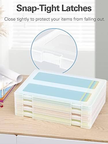 4-Pack A4 Plastic Paper Organizer Box, Scrapbook Storage for 8.5” x 11” Letter Papers, Portable Document Holder, Photo Storage Box Sticker Art Supplies Organizers, 12” x 9” Inner Size