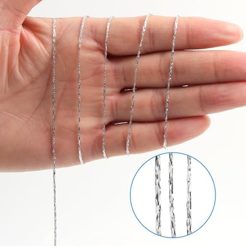 Silver String Silver Twine 328 Feet 1.5mm Silver String for Ornaments Christmas String Twine for Gift Wrapping Inelastic Glitter Silver Cording for Crafts Gold Thread Wedding DIY Decoration