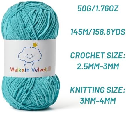 Fluffy Chenille Yarn for Crocheting，Baby Yarn for Crocheting Soft，50g/1.76oz Velvet Amigurumi Yarn ，Fingering Weight Yarns for Crocheting Baby Blankets、DIY Craft.(Lake Blue)