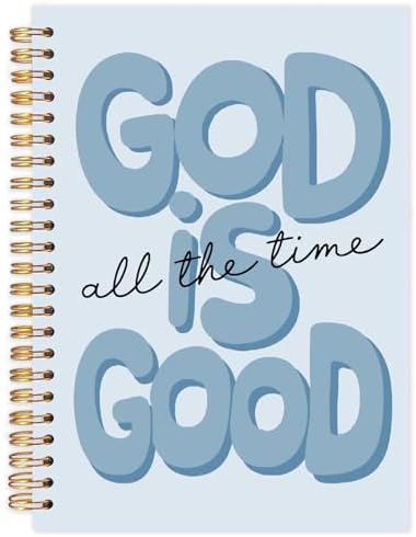 Yhtrg Blue Preppy God Is Good Notebooks, Brown Christian Spiral Notebook Gift for Women, Bible Journaling Notebooks for Office School Supplies, 5.5x8.3 Inch