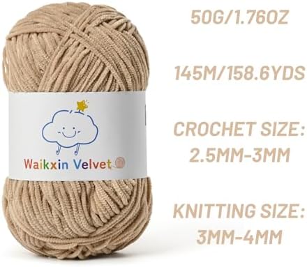 Fluffy Chenille Yarn for Crocheting，Baby Yarn for Crocheting Soft，50g/1.76oz Velvet Amigurumi Yarn ，Fingering Weight Yarns for Crocheting Baby Blankets、DIY Craft.(Light Coffee)