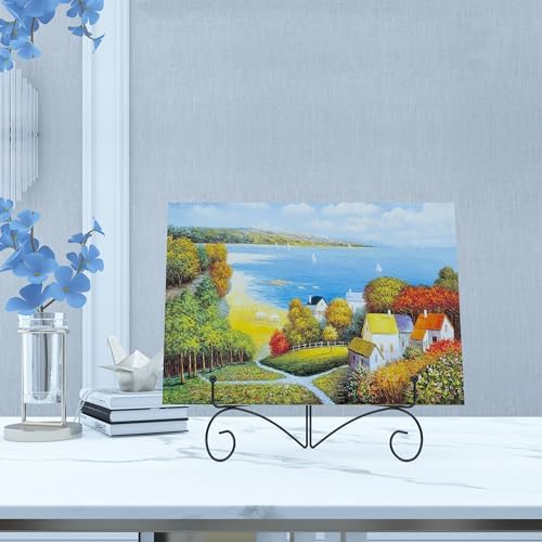 Plate Display Stands with Hinged Folding Design, 8 Inch Picture Frame Stand for Tables, Decorative Easels for Plates, Photos, Cards and Books, 8’’ Black