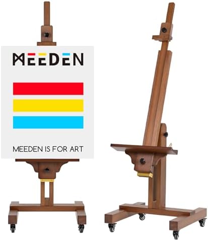 MEEDEN Extra Large Painting Easel: Holds Canvas Up to 71" for Art Studio | Solid Beech Wood Artist Studio Easel, Professional Art Easel Stand for Adults, Adjustable Movable Tilting Easels, Walnut