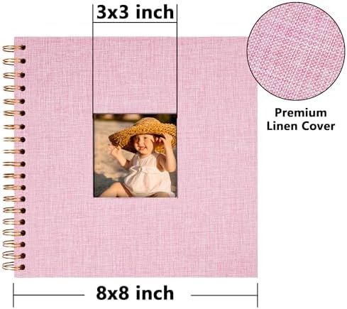 Vienrose 8x8 Inch Scrapbook DIY Small Hardcover Kraft White Pages Scrapbook Photo Album Linen Cover Scrap Book Photo Albums Scrapbooking Supplies Kit for Couple Family Wedding Travel Pink