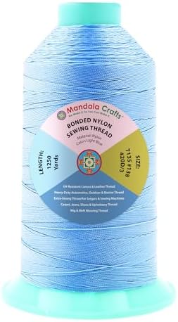 Mandala Crafts Size 138 420D T135 Light Blue Bonded Nylon Thread, 1250 YDs