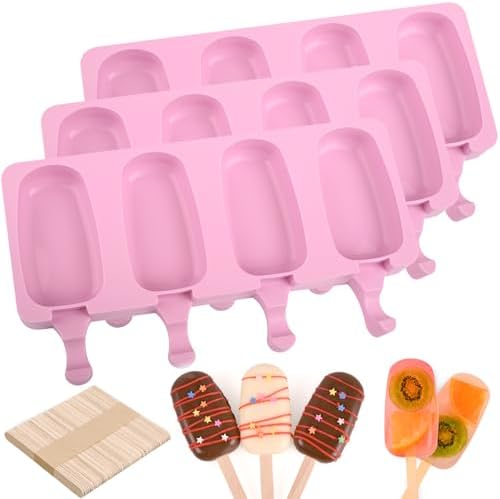 Sakolla Large Silicone Popsicle Molds, Oval 4 Cavities, Set of 3