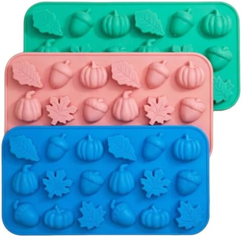 3Pcs Pumpkin Silicone Mold - 3D Fall Silicone Mold Thanksgiving Candy Mold Autumn Maple Leaf Acorn shape Chocolate Mold Soap Candy Cake Pan Baking Molds for Cake Cupcake Decoration