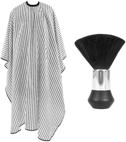Professional Hair Cutting Cape with Neck Duster Brush, Large Size Salon Barber Cape for Men, Women and Kids(White with Five-line Stripe)