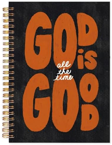 Yhtrg God Is Good Christian Spiral Hardcover Notebook, Black and Burnt Orange Inspirational Writing Journal, Religious Faith Prayer Notebook for Bible Study Daily Journaling, 5.5x8.3