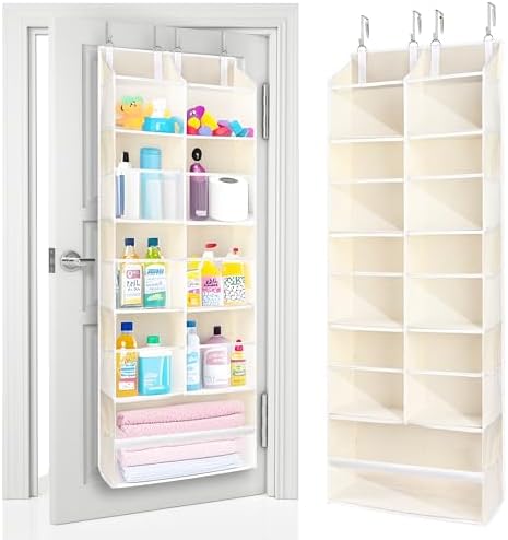 ULG Over the Door Organizer, 5-Tier Extra Large Hanging Storage with 10 Mesh Pockets, 100 lbs Capacity, Heavy Duty Door Organizer for Closet, Bedroom, Nursery Storage, Beige