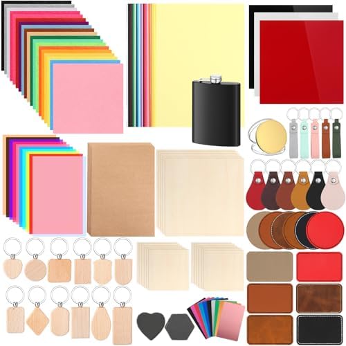 Tondiamo 137 Pcs Laser Engraving Materials, Cutting Blanks Explore Kit