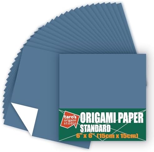 [Taro's Origami Studio] Standard 6 Inch One Sided Single Color (Blue Grey) 50 Sheets (All Same Color) Square Easy Fold Premium Japanese Paper for Beginner (Made in Japan)