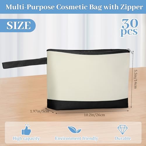 Silkfly 30 Pcs Cotton Canvas Makeup Bags Cosmetic Zipper Bags 10.2 x 5.5 x 2'' Blank DIY Pouch Bulk Pencil Case with Bottom Travel Toiletry Pouch for Women Craft Decor Gift (Black,Beige)