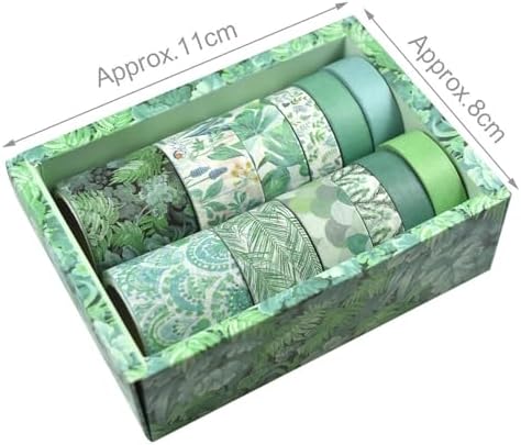 CooBigo 12 Rolls Washi Tape Set, Decorative Masking Tapes for Arts Scrapbook Planner Journaling Supplies Gift Wrapping DIY Crafts (Green Mint)
