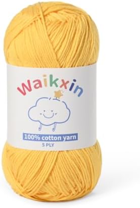 100% Cotton Yarn for Crocheting,Baby Yarn for Crocheting Soft,5 Ply Milk Cotton Yarn,#2 Sport Weight Cotton Yarn,3.52oz/262.4yds Amigurumi Yarn for Puzzle,Clothes&DIY Crafts.(Golden Yellow)