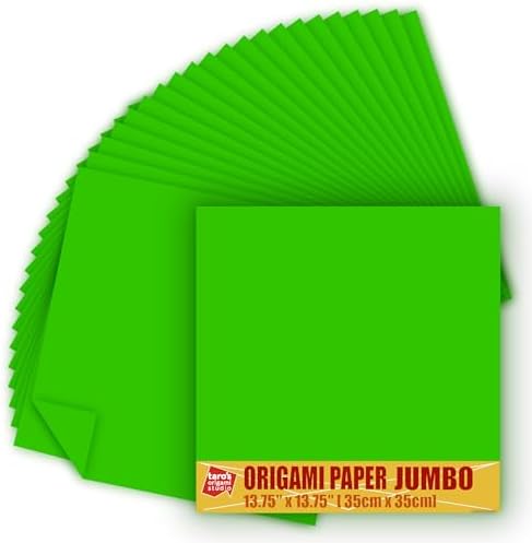 [Taro's Origami Studio] TANT Jumbo 13.75 Inch (35 cm) Double Sided Single Color (Green) 20 Sheets (All Same Color) for Beginner to Expert (Made in Japan)