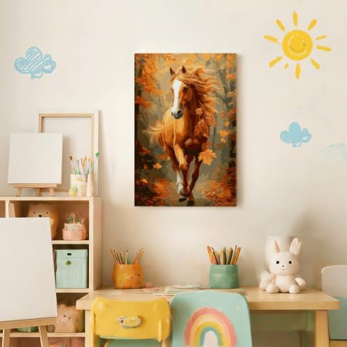 Spandrel Framed Paint by Numbers Horse Kit for Adult, Autumn Adult Paint by Number Kits on Canvas, DIY Acrylic Oil Easy Fall Painting by Numbers Thanksgiving for Home Wall Decor, 8x12in
