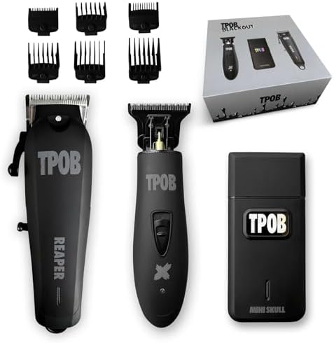 TPOB Slime 2 Barber Hair Clippers Trimmer Shaver Set for Men with Matte case and X Fade Blade (Black Pack)
