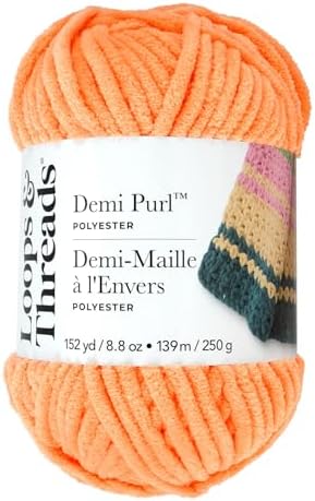 Loops & Threads Demi Purl Yarn – Super Bulky 100% Polyester, Soft Plush Chenille Yarn for Knitting & Crochet, Ideal for Blankets, Hats, Scarves & Crafts, Peach Cobbler