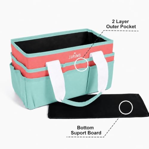 JJRING Craft Organizer Tote Bag Art Storage Caddy Green and Orange | With Multiple Pockets For Sewing, Scrapbooking, School, Medical, And Office Supplies