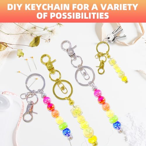 24Pcs Beadable Keychains Bars bulk - 12 Gold & Silver DIY Metal Beaded Keychain Making Kit + 12 Bags Included, Bead Keychain Supplies,Blank Key Chain, Perfect for Women, Men, Birthday Gift