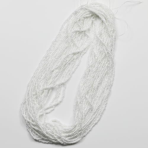 11/0 Glass White Pearl Color Seed Beads Hanks (1 Hank 3 Meters) Total 3 String Hanks About 6000pcs, 9 Meters String Clear AB Seed Beads Strand Hanks (White Pearl)