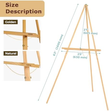 VISWIN 63" Easel Stand for Wedding Signs, Adjustable Wooden Display Easel with Holder, Tripod Floor Easel for Welcome Board, Poster, Picture, Photos, Paintings - Natural