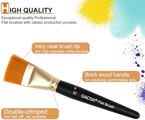 Large Flat Paint Brushes, 4pcs 1.5 Inch Craft Paint Brush Set for Acrylic