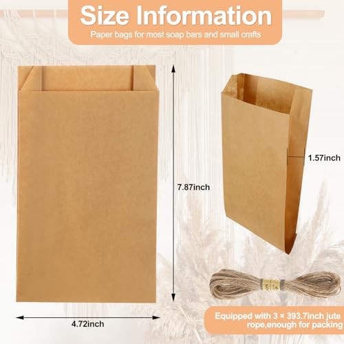 Fulmoon 200 Pcs Soap Packaging Paper Bag 5''x8'' with Rope,Solid Color