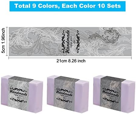 PH PandaHall 90pcs Soap Wrappers, 9 Styles Flower Soap Packaging Paper Soap Wrap Paper Tape Vertical Soap Paper Tag Floral Soap Sleeves Covers for Homemade Soap Bar Packaging, 8.2 Inch / 21cm