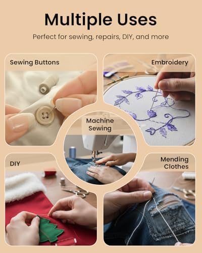 96Pcs Professional Sewing Thread Kit, 48 Colors 400 Yards/Spool, [Top Durability with 4-Ply Tight-Twist] AAA-Grade Polyester Thread with Prewound Bobbins, Sewing Machine Thread for Repair Quilting DIY