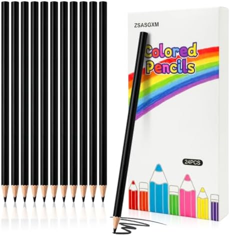 24 PCS Black Colored Pencils, Pre-sharpened Professional Wooden Art Pencils Set for Artists Painting | Premium Drawing Sketching Supplies