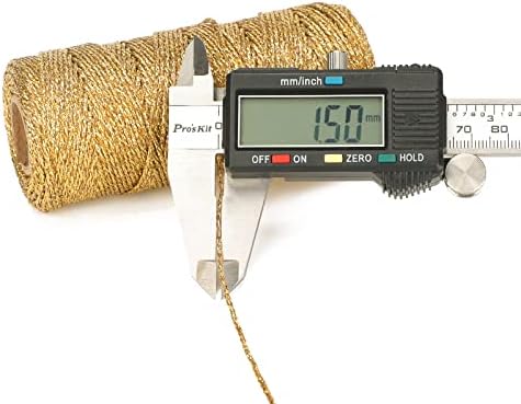 jijAcraft 328 Feet Gold String Twine - 1.5mm Metallic Ornament Thread Gift Wrapping - Inelastic Macrame Glitter Gold Cord for Gift Wrapping, DIY Crafts, Bracelets