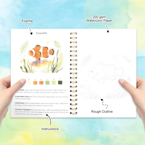 Watercolor Workbook for Adults, Ocean Animals Water Coloring Book