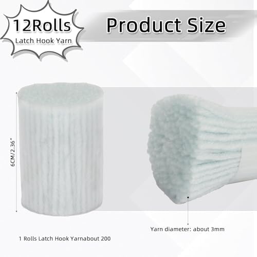 AKZYTUE 12 Rolls Latch Hook Yarn, Precut Rug Yarn for Latch Hook Kits, Crochet Yarn Bundles for Latch Hook Rug Making, DIY Tapestry Crafts for Adults & Beginners,Baby Blue