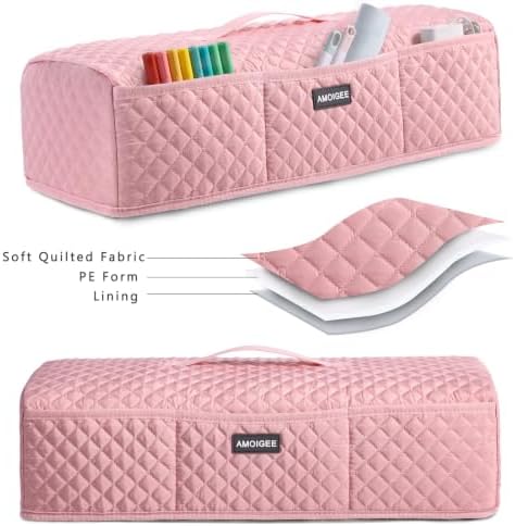 AMOIGEE Dust Cover for Latest Cutting Machine Cricutt Explore 5, Quilted Protective Cover with Storage Pockets for Cutting Machine, Floral Fabric Anti-Dust Cover for Craft Machine Organizer