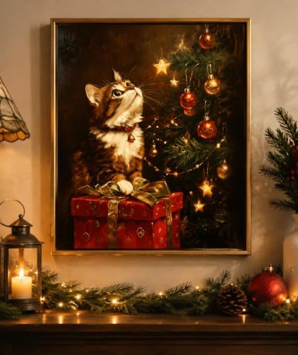 Christmas Cat Paint by Numbers Kits for Adults Beginner 12 x 16 Inch