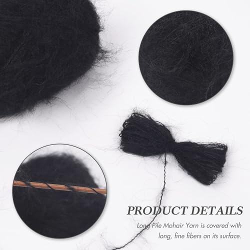 NICEEC 2 Skeins Long Pile Mohair Yarn 2.82oz/788yds - Black