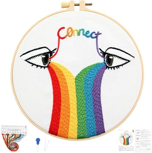 Crafmanoe Hand Embroidery Kits for Beginners Adults, LGBT Embroidery Starter Kit, Stamped Cross Stitch Kits for Beginners Adult Craft Kits for Women, Entire Set of Embroidery Supplies & Video Tutorial