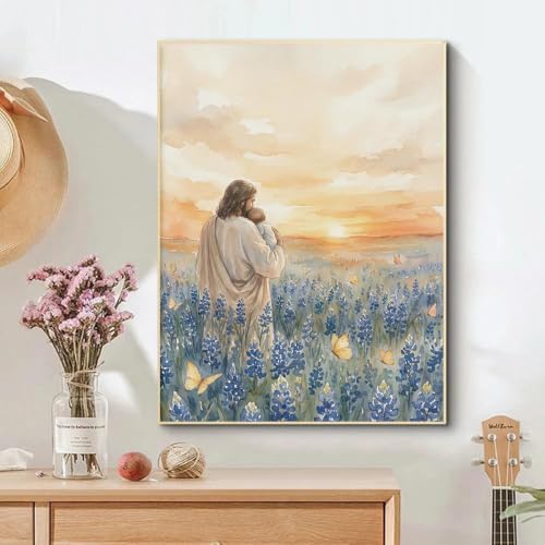 Religion Diamond Art Kits for Adults,Jesus Sea Flowers Diamond Painting
